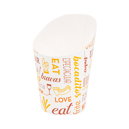 GOBELETS À FRITES OUVERT 'PAROLE' 9 OZ - 270 ML 220 + 18PE G/M2 Ø7x10,5 CM BLANC CARTON (100 UNITÉ)