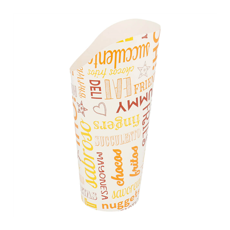 GOBELETS À FRITES OUVERT 'PAROLE' 22 OZ - 660 ML 220 + 18PE G/M2 Ø8,5x18 CM BLANC CARTON (50 UNITÉ)