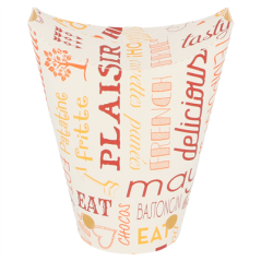 Image GOBELETS À FRITES AVEC FERMETURE 'PAROLE' 12 OZ - 360 ML 220 + 18PE G/M2 6,7x12,5 CM BLANC CARTON (100 UNITÉ) #1