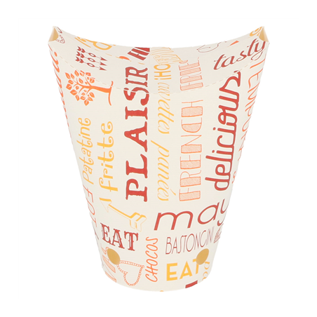 Image GOBELETS À FRITES AVEC FERMETURE 'PAROLE' 12 OZ - 360 ML 220 + 18PE G/M2 6,7x12,5 CM BLANC CARTON (100 UNITÉ) #1