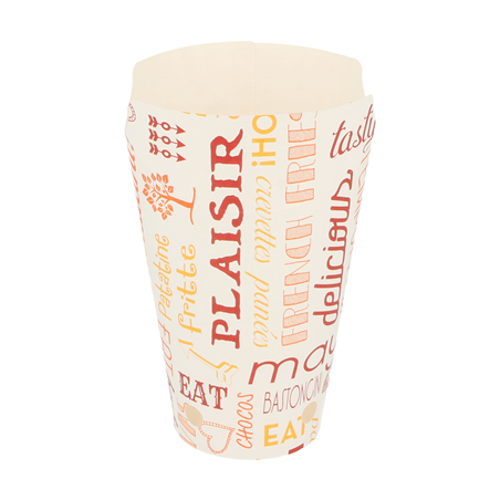 GOBELETS À FRITES AVEC FERMETURE 'PAROLE' 12 OZ - 360 ML 220 + 18PE G/M2 6,7x12,5 CM BLANC CARTON (100 UNITÉ)