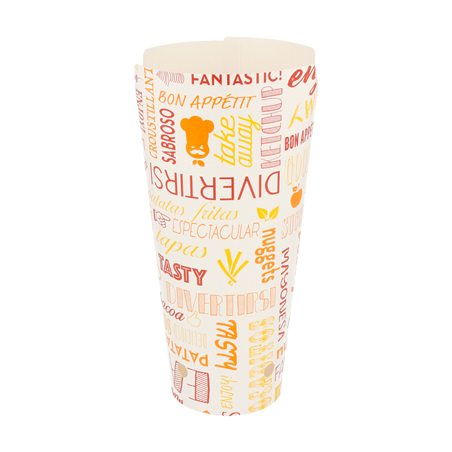 GOBELETS À FRITES AVEC FERMETURE 'PAROLE' 22 OZ - 660 ML 220 + 18PE G/M2 8,5x18 CM BLANC CARTON (50 UNITÉ)