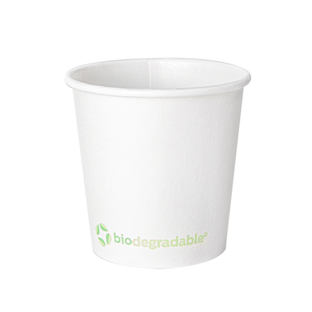 Image GOBELETS BOISSONS CHAUDES 1 PAROI 'BIODEGRADABLE' 120 ML 170 + 30 PLA G/M2 Ø6,2/4,5x6 CM BLANC CARTON+PLA (1000 UNITÉ) #1