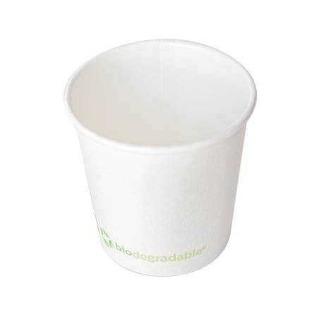 GOBELETS BOISSONS CHAUDES 1 PAROI 'BIODEGRADABLE' 120 ML 170 + 30 PLA G/M2 Ø6,2/4,5x6 CM BLANC CARTON+PLA (1000 UNITÉ)