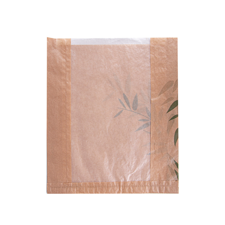 Image SACHETS PAIN ROND AVEC FENÊTRE ECO 'FEEL GREEN' 32 G/M2 26+4x30 CM NATUREL KRAFT (250 UNITÉ) #1