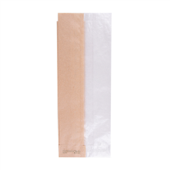SACHETS POUR SANDWICHES AVEC FENÊTRE ECO 'CORNER WINDOW' 40 G/M2 9+5,5x26 CM NATUREL PARCH.INGRAISSABLE (250 UNITÉ)