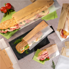 Image SACHETS POUR SANDWICHES AVEC FENÊTRE ECO 'CORNER WINDOW' 38 G/M2 12+6x23 CM NATUREL PARCH.INGRAISSABLE (250 UNITÉ) #3