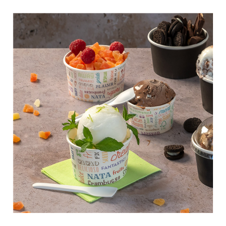 POTS À GLACES 'PAROLE' 300 ML 250 + 18 PE G/M2 Ø10x5,5 CM BLANC CARTON (2000 UNITÉ)