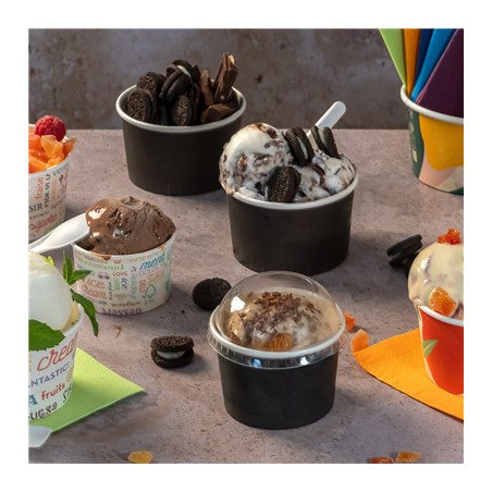 POTS À GLACES 300 ML 250 + 18 PE G/M2 Ø10x5,5 CM NOIR CARTON (2000 UNITÉ)