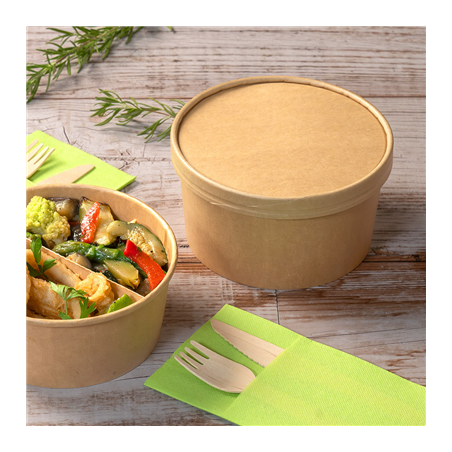 COUVERCLES POUR SALADIERS 212.98/99, 226.31/32/35/36/64  300 + 18 PE G/M2 Ø15 CM MARRON KRAFT (300 UNITÉ)