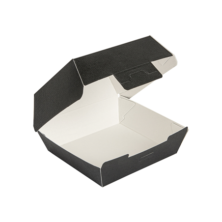BOÎTES HAMBURGER 'THEPACK' 230 G/M2 13x12,5x6,2 CM (S) NOIR CARTON ONDULÉ NANO-MICRO (450 UNITÉ)