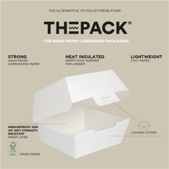 Image BOÎTES HAMBURGER 'THEPACK' 230 G/M2 17,6x16,8x7,8 CM (XL WIDER) BLANC CARTON ONDULÉ NANO-MICRO (300 UNITÉ) #6