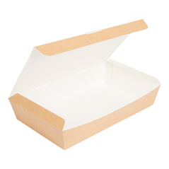 Image BOÎTES "LUNCH BOX" COUVERCLES 'THEPACK' 1700 ML (54 oz) 220 G/M2 27,5x16,5x5 CM NATUREL CARTON ONDULÉ NANO-MICRO (240 UNIT