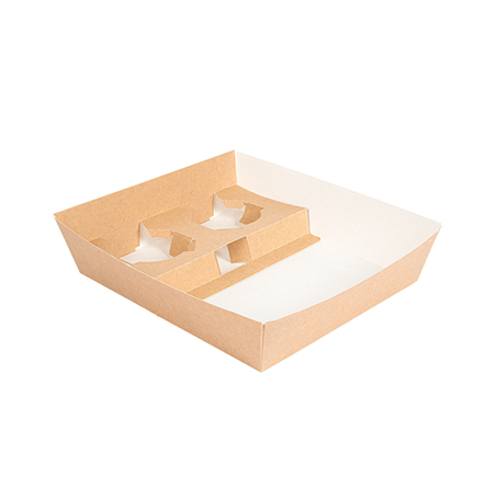 Image PLATEAUX REPAS À EMPORTER 2 VERRES+1 COMPART. 'THEPACK' 230 G/M2 24,5x22x5,5 CM NATUREL CARTON ONDULÉ NANO-MICRO (240 UNIT