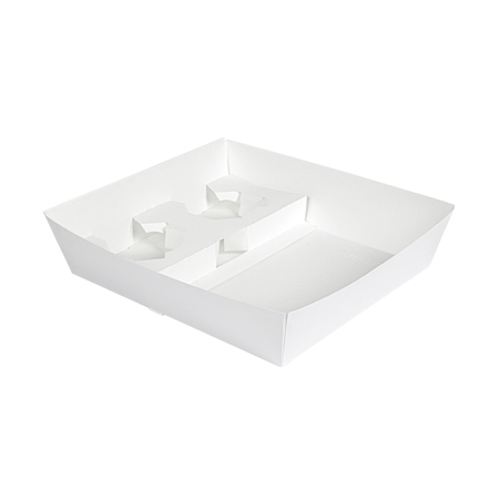 Image PLATEAUX REPAS À EMPORTER 2 VERRES+1 COMPART. 'THEPACK' 220 G/M2 24,5x22x5,5 CM BLANC CARTON ONDULÉ NANO-MICRO (240 UNITÉ)