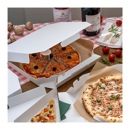 BOÎTES OCTOGONAL 'THEPACK' 330 G/M2 29x29x3,8 CM BLANC CARTON ONDULÉ MICROCANAL (100 UNITÉ)