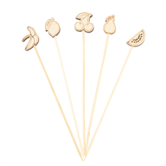 Image PIQUES DÉCORÉES "FRUITS"  12 (h) CM ASSORTI BAMBOU (100 UNITÉ) #1