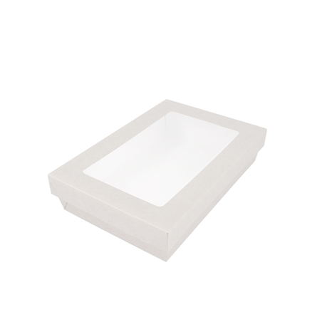Image PETITES BOÎTES+COUVERCLES AVEC FÊNETRE 1300 ML 300 + 18 PE G/M2 21x14x5 CM BLANC CARTON (200 UNITÉ) #1