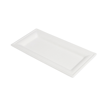 Image ASSIETTES RECTANGULAIRES 'BIONIC'  26x13x1 CM BLANC BAGASSE (500 UNITÉ) #1
