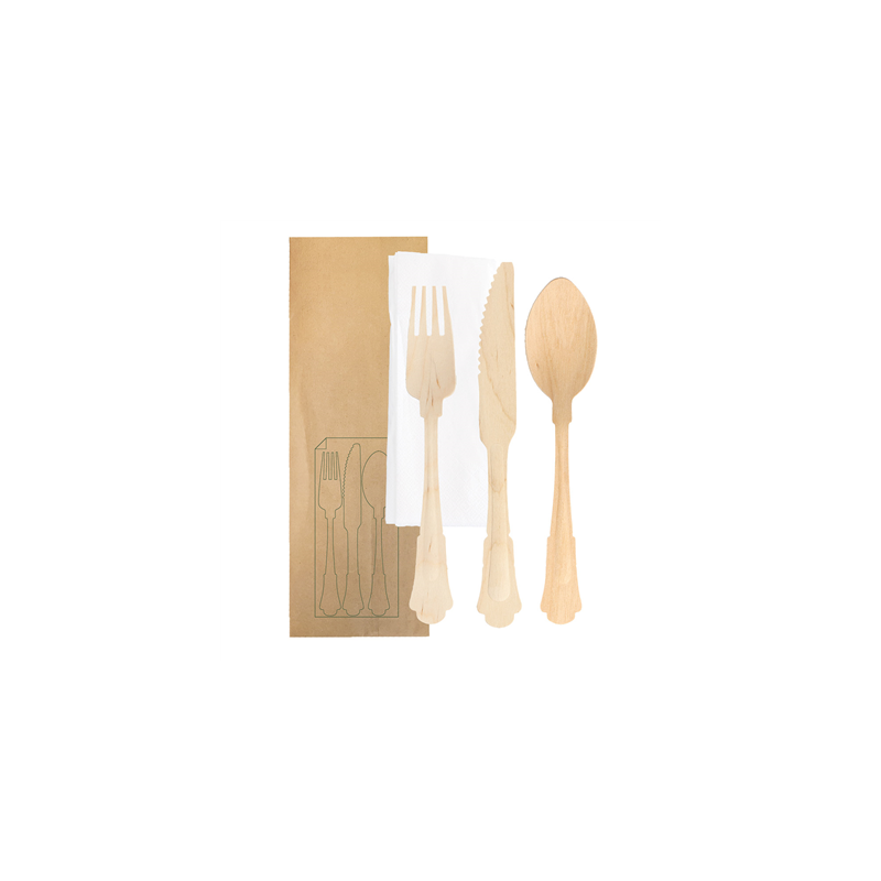 SET 4/1 FOURCHETTE, COUTEAU, CUILLÈRE, SERVIETTE 'CLASSIC' 20 CM NATUREL BOIS (100 UNITÉ) SET 4/1 FOURCHETTE, COUTEAU, CUILLÈRE, SERVIETTE 'CLASSIC' 20 CM NATUREL BOIS (100 UNITÉ)