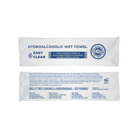 RINCE-DOIGTS HYDROALCOOLIQUES "ROLL-IT" 'EASY CLEAN' 50 G/M2 14,5x4 CM BLANC CELLULOSE (600 UNITÉ)
