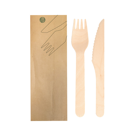 Image SET 2/1 FOURCHETTE, COUTEAU 'MAKAN'  16 CM NATUREL BOIS (100 UNITÉ) #1