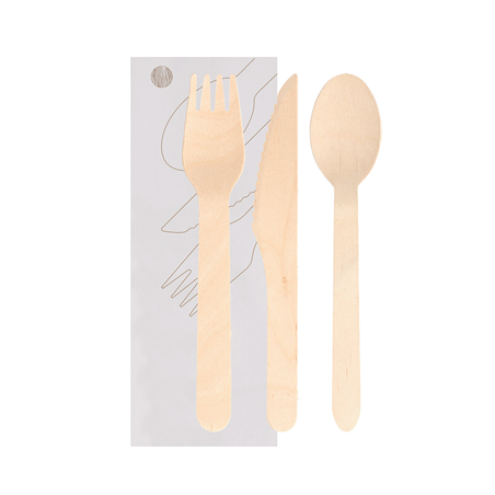 Image SET 3/1 FOURCHETTE, COUTEAU, CUILLÈRE 'MAKAN'  16 CM NATUREL BOIS (100 UNITÉ) #1