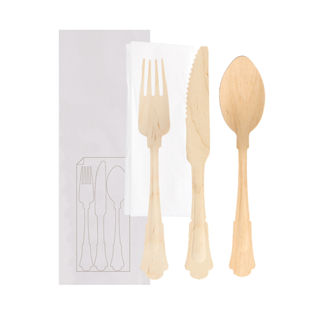 Image SET 4/1 FOURCHETTE, COUTEAU, CUILLÈRE, SERVIETTE 'CLASSIC'  20 CM NATUREL BOIS (100 UNITÉ) #1