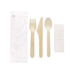 Image SET 4/1 FOURCHETTE, COUTEAU, CUILLÈRE, SERVIETTE 'MAKAN'  16 CM NATUREL BOIS (100 UNITÉ) #4