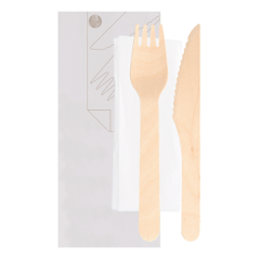 Image SET 3/1 FOURCHETTE, COUTEAU, SERVIETTE 'MAKAN'  16 CM NATUREL BOIS (100 UNITÉ) #1