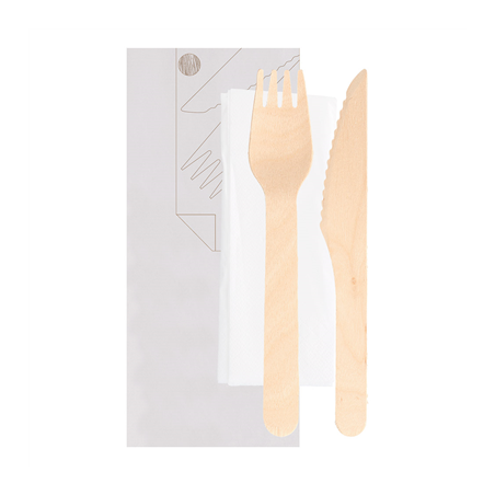 Image SET 3/1 FOURCHETTE, COUTEAU, SERVIETTE 'MAKAN'  16 CM NATUREL BOIS (100 UNITÉ) #1
