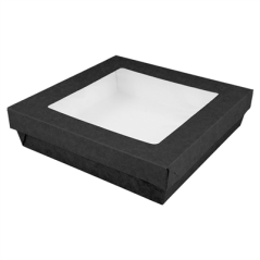 Image PETITES BOÎTES+COUVERCLES AVEC FÊNETRE 750 ML - 25 oz 270 + 15 PE G/M2 14x14x5 CM NOIR CARTON (250 UNITÉ) #1