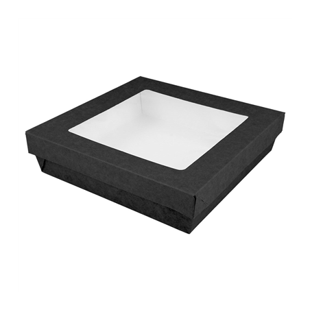 Image PETITES BOÎTES+COUVERCLES AVEC FÊNETRE 750 ML - 25 oz 270 + 15 PE G/M2 14x14x5 CM NOIR CARTON (250 UNITÉ) #1