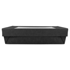 PETITES BOÎTES+COUVERCLES AVEC FÊNETRE 750 ML - 25 oz 270 + 15 PE G/M2 14x14x5 CM NOIR CARTON (250 UNITÉ)