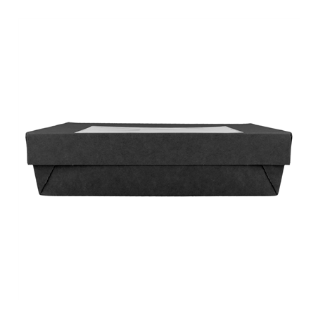 PETITES BOÎTES+COUVERCLES AVEC FÊNETRE 750 ML - 25 oz 270 + 15 PE G/M2 14x14x5 CM NOIR CARTON (250 UNITÉ)