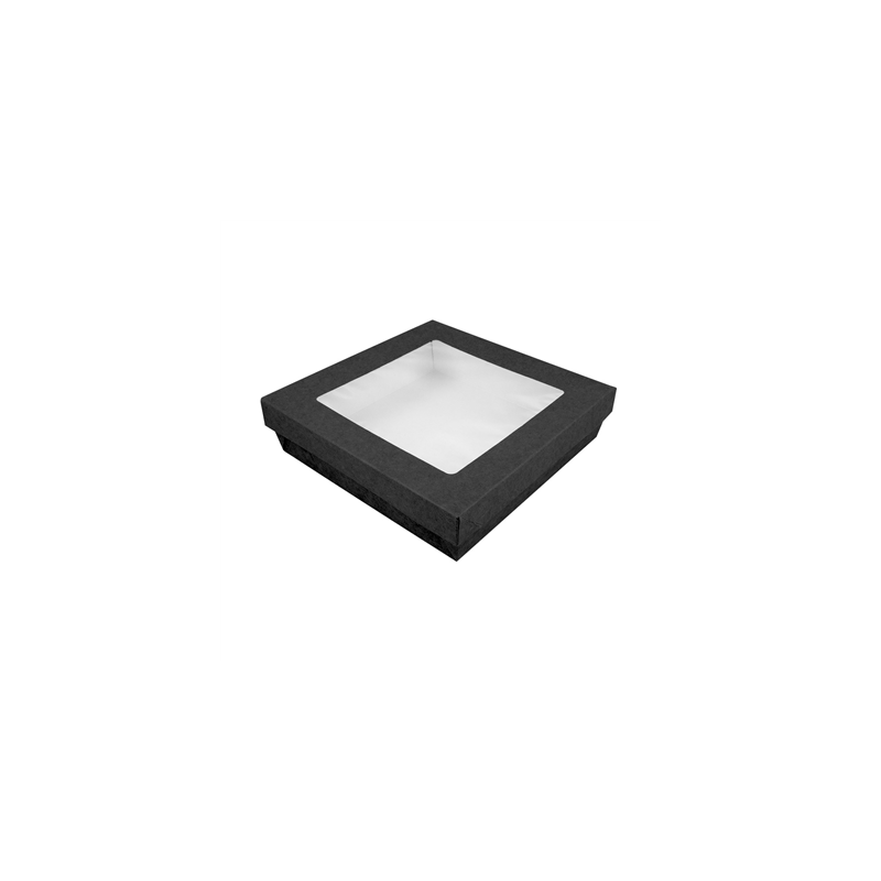 PETITES BOÎTES+COUVERCLES AVEC FÊNETRE 1000 ML 290 + 15 PE G/M2 18,5x18,5x4 CM NOIR CARTON (200 UNITÉ)