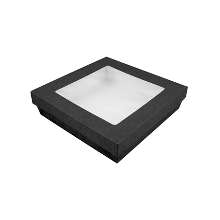 Image PETITES BOÎTES+COUVERCLES AVEC FÊNETRE 1000 ML 290 + 15 PE G/M2 18,5x18,5x4 CM NOIR CARTON (200 UNITÉ) #1