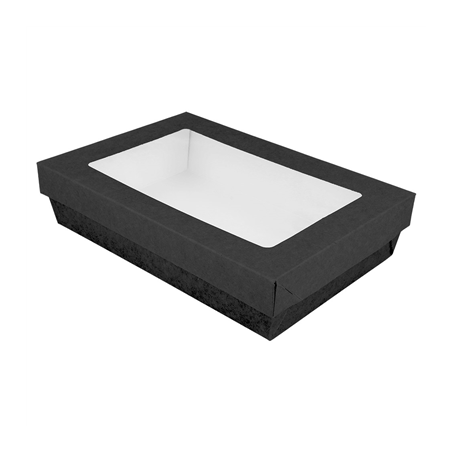 Image PETITES BOÎTES+COUVERCLES AVEC FÊNETRE 1300 ML 290 + 15 PE G/M2 21x14x5 CM NOIR CARTON (200 UNITÉ) #1