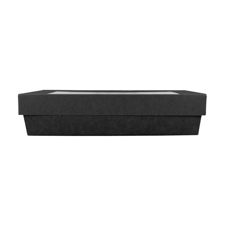 PETITES BOÎTES+COUVERCLES AVEC FÊNETRE 1300 ML 290 + 15 PE G/M2 21x14x5 CM NOIR CARTON (200 UNITÉ)