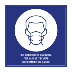 Image PLAQUE AUTO-ADHESIVE "PORT DU MASQUE OBLIGATOIRE"  12x12 CM BLEU METACRYLATE (1 UNITÉ) #1