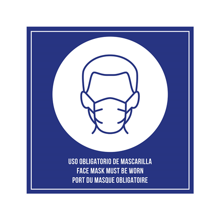 Image PLAQUE AUTO-ADHESIVE "PORT DU MASQUE OBLIGATOIRE"  12x12 CM BLEU METACRYLATE (1 UNITÉ) #1