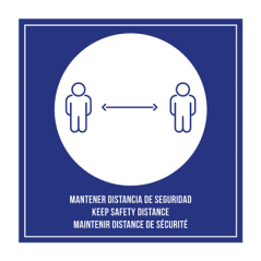 Image PLAQUE AUTO-ADHESIVE "MAINTENIR DISTANCE DE SÉCURITÉ"  12x12 CM BLEU METACRYLATE (1 UNITÉ) #1