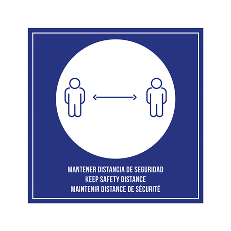 Image PLAQUE AUTO-ADHESIVE "MAINTENIR DISTANCE DE SÉCURITÉ"  12x12 CM BLEU METACRYLATE (1 UNITÉ) #1