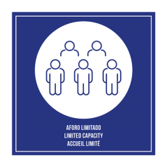 Image PLAQUE AUTO-ADHESIVE "ACCUEIL LIMITÉ"  12x12 CM BLEU METACRYLATE (1 UNITÉ) #1