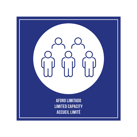 Image PLAQUE AUTO-ADHESIVE "ACCUEIL LIMITÉ"  12x12 CM BLEU METACRYLATE (1 UNITÉ) #1