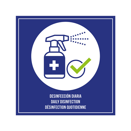 Image PLAQUE AUTO-ADHESIVE "DÉSINFECTION QUOTIDIENNE"  12x12 CM BLEU METACRYLATE (1 UNITÉ) #1