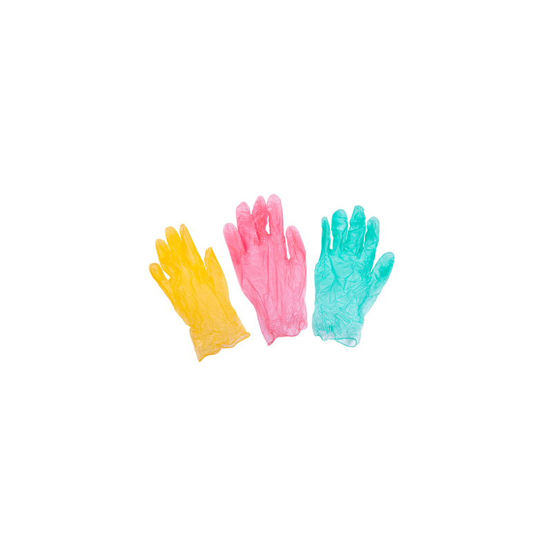 GANTS AVEC TALC  SIZE: L ASSORTI PVC (100 UNITÉ)