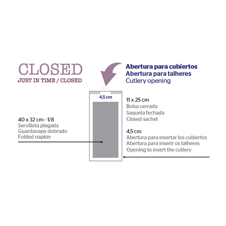 SERVIETTES BLANCHES EMB. 'D.POINT' 40x32 CM 'JUST IN TIME CLOSED' 40 + 10PE G/M2 11x25 CM ROUGE KRAFT VERGÉ (300 UNITÉ)