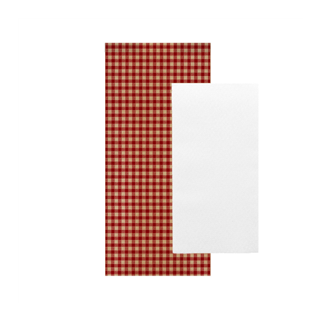 Image SERVIETTES BLANCHES EMB. 'AIRLAID' 40x32 CM 'JUST IN TIME CLOSED' 40 + 10PE G/M2 11x25 CM ROUGE VICHY KRAFT VERGÉ (300 UNI