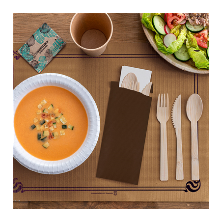 SERVIETTES BLANCHES EMB. 'AIRLAID' 40x32 CM 'JUST IN TIME CLOSED' 40 + 10PE G/M2 11x25 CM CHOCOLAT KRAFT VERGÉ (300 UNITÉ)